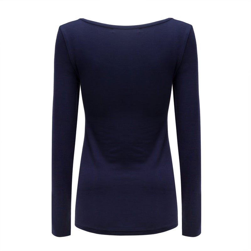 OThread & Co. Women's Long Sleeve T-Shirt Scoop Neck Basic Layer Stretchy Shirts (Medium, Navy) - Image 4